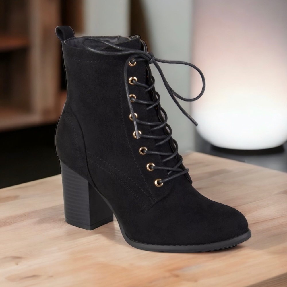 Journee Collection Baylor Lace-Up Booties – Black, Size 9